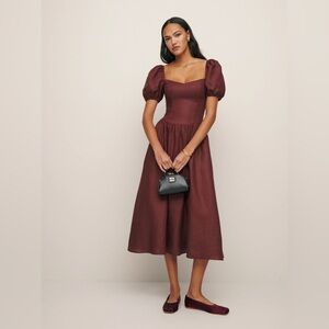 Reformation Davila Linen Dress in Chianti